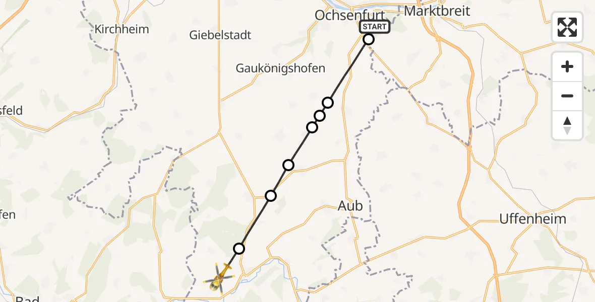 Flugroute Rettungshubschrauber Ochsenfurt Hospital - Tauberrettersheim, 02 August 2026, 11:32