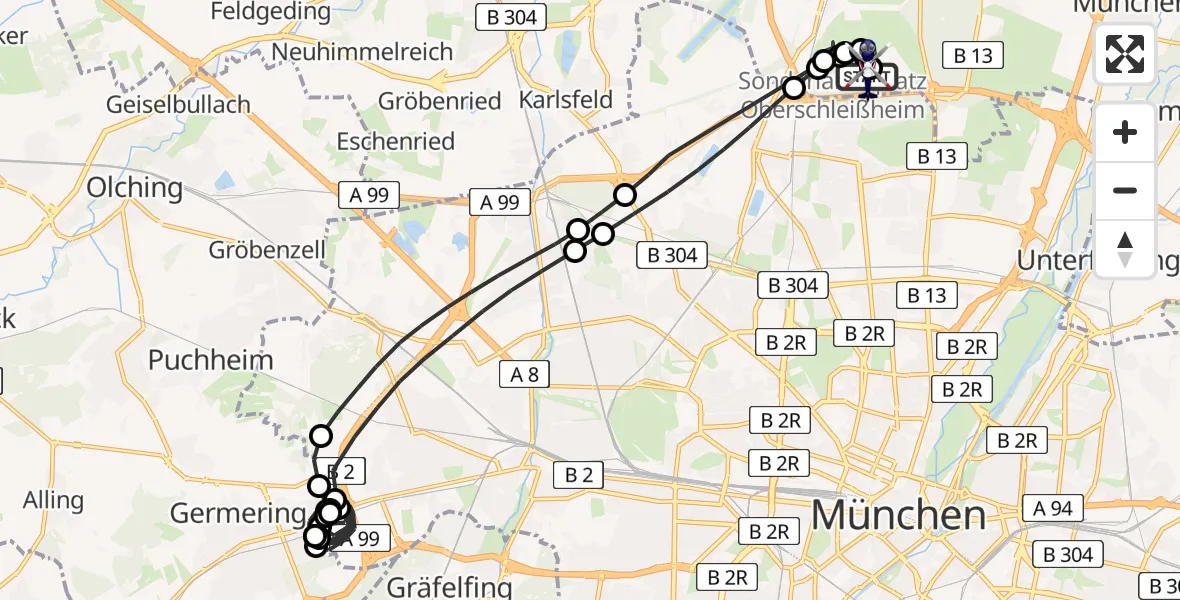 Flugroute Polizeihubschrauber Oberschleißheim - Oberschleißheim, 02 August 2026, 11:33