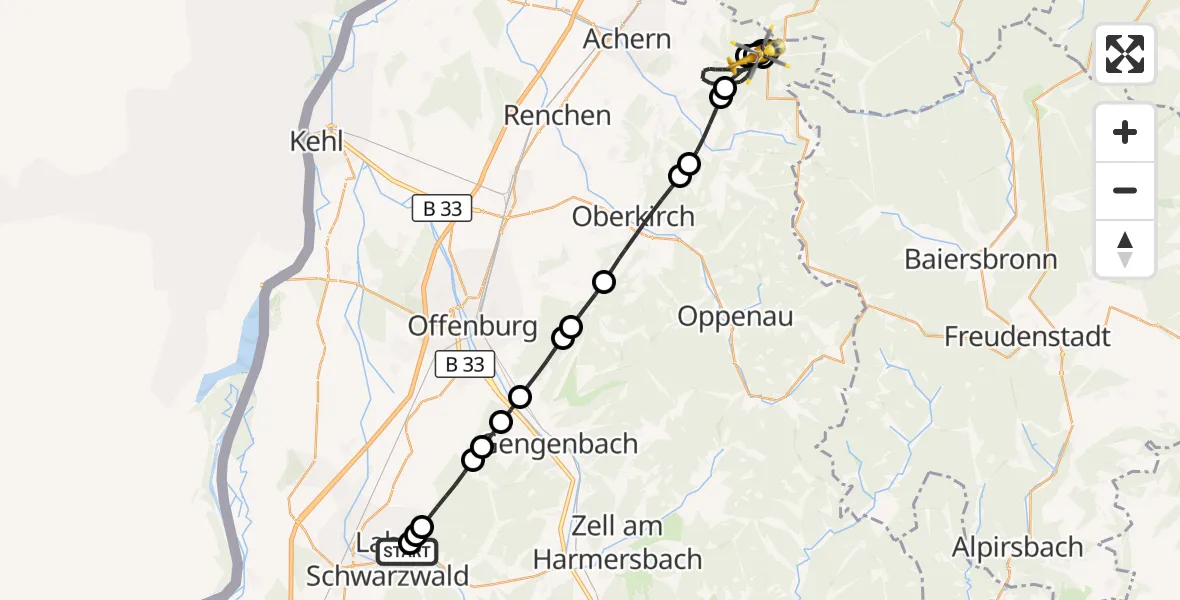 Flugroute Rettungshubschrauber Ortenau Hospital Lahr-Ettenheim - Sasbachwalden, 02 August 2026, 11:33
