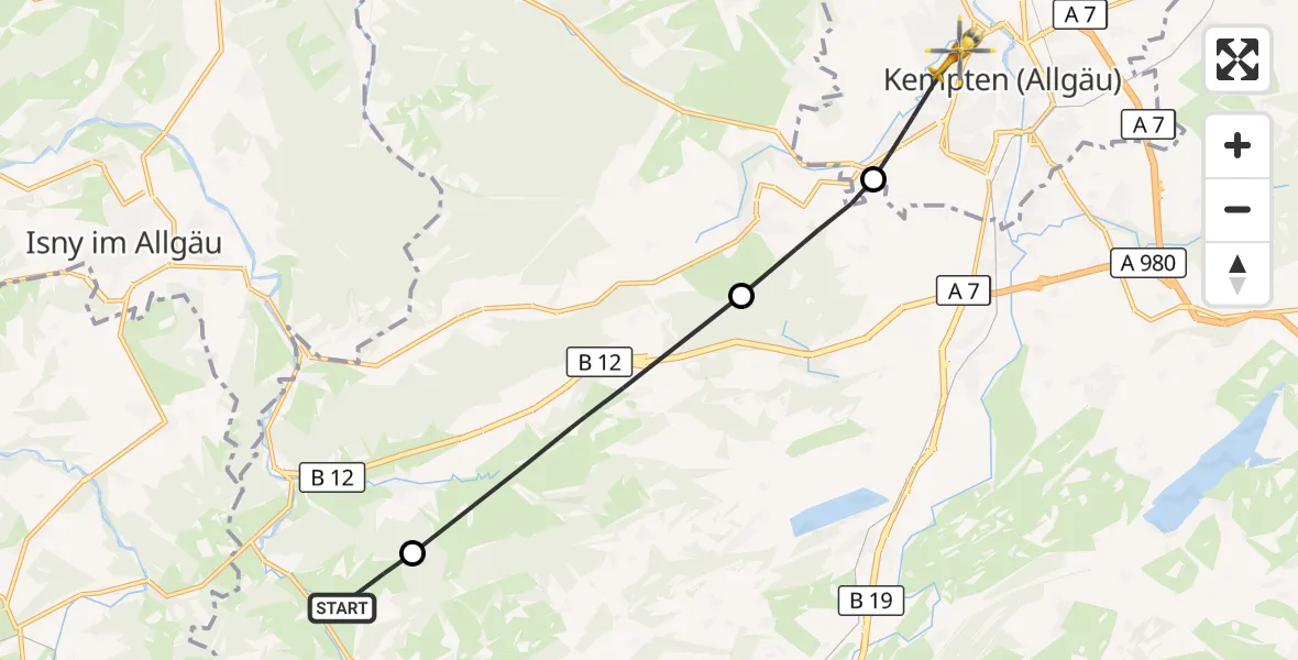 Flugroute Rettungshubschrauber Missen-Wilhams - Kempten (Allgäu), 02 August 2026, 11:41