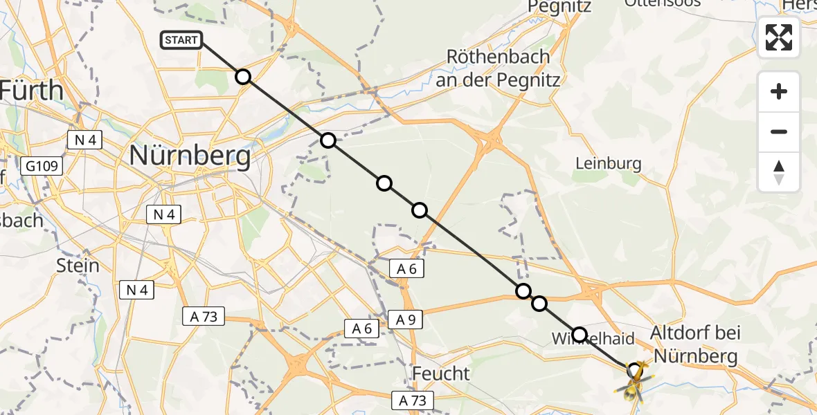 Flugroute Ambulanzhubschrauber Flughafen Nuremberg - Altdorf b.Nürnberg, 02 August 2026, 11:44