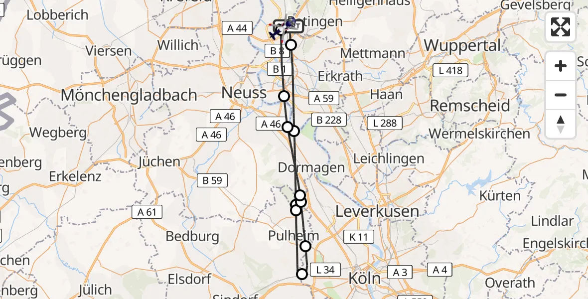 Flugroute Polizeihubschrauber Düsseldorf Flughafen - Düsseldorf Flughafen, 02 August 2026, 11:44