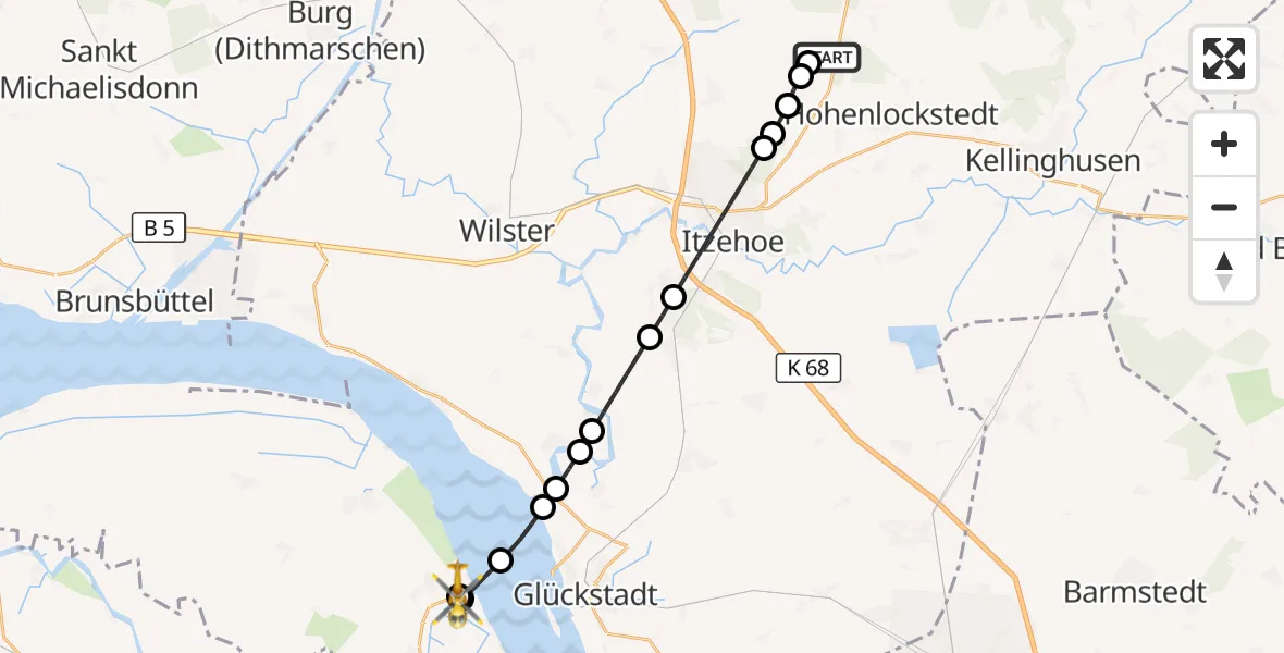 Flugroute Rettungshubschrauber Itzehoe Hungriger Wolf Flugplatz - Wischhafen, 02 August 2026, 11:44