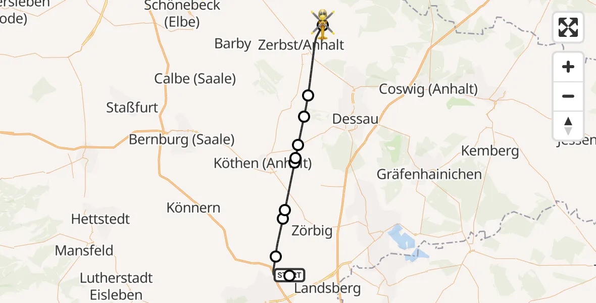 Flugroute Rettungshubschrauber Halle-Oppin Flugplatz - Zerbst Flugplatz, 02 August 2026, 11:47