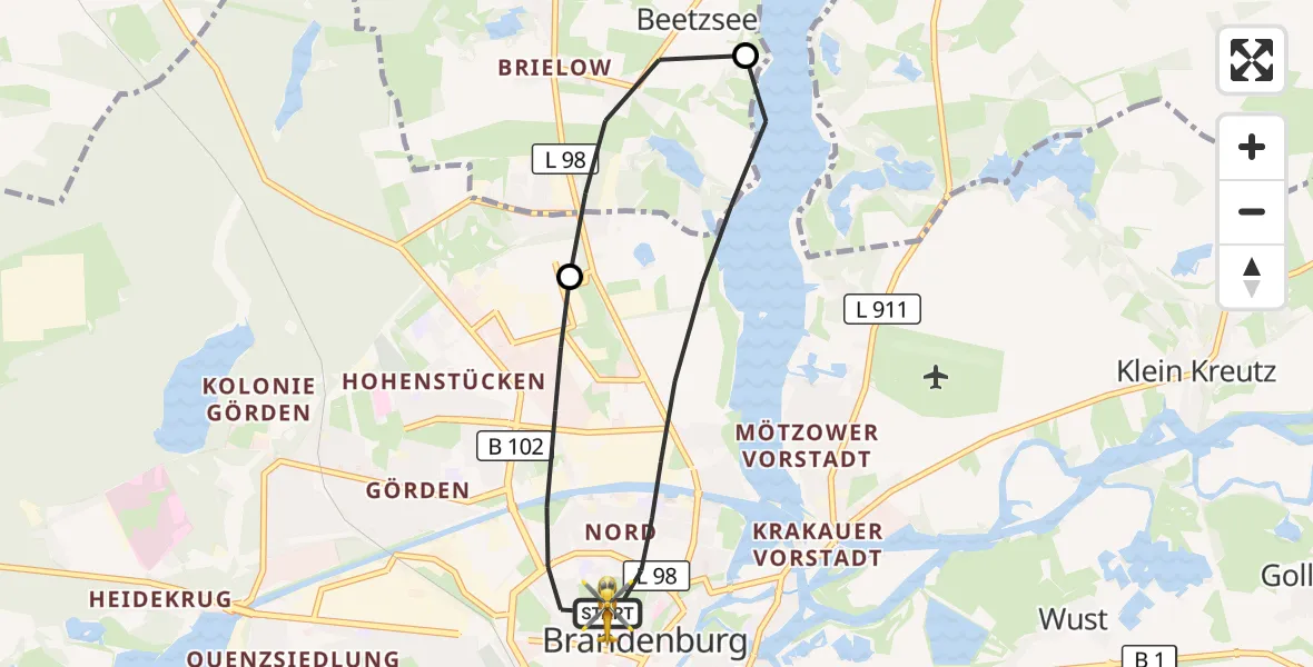 Flugroute Rettungshubschrauber Brandenburg an der Havel - Brandenburg an der Havel, 02 August 2026, 11:48