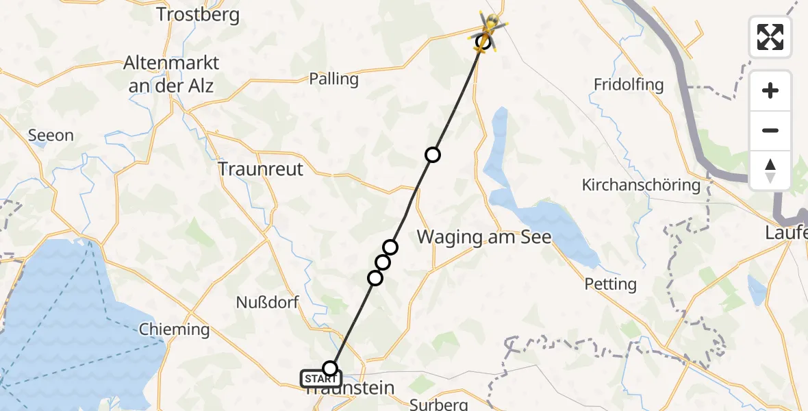 Flugroute Rettungshubschrauber Traunstein Hospital - Tittmoning, 02 August 2026, 11:48