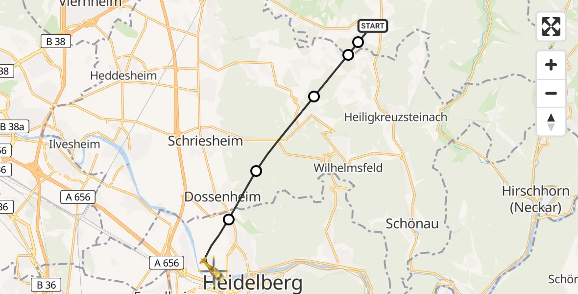 Flugroute Rettungshubschrauber Abtsteinach - Heidelberg, 02 August 2026, 11:52