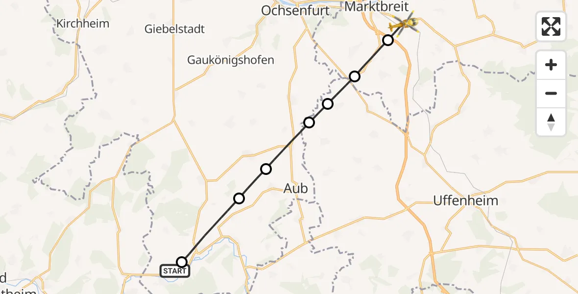 Flugroute Rettungshubschrauber Tauberrettersheim - Obernbreit, 02 August 2026, 11:55