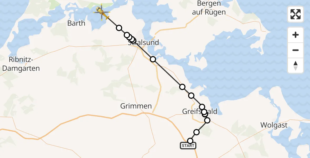 Flugroute Rettungshubschrauber Görmin - Zingst, 02 August 2026, 12:05