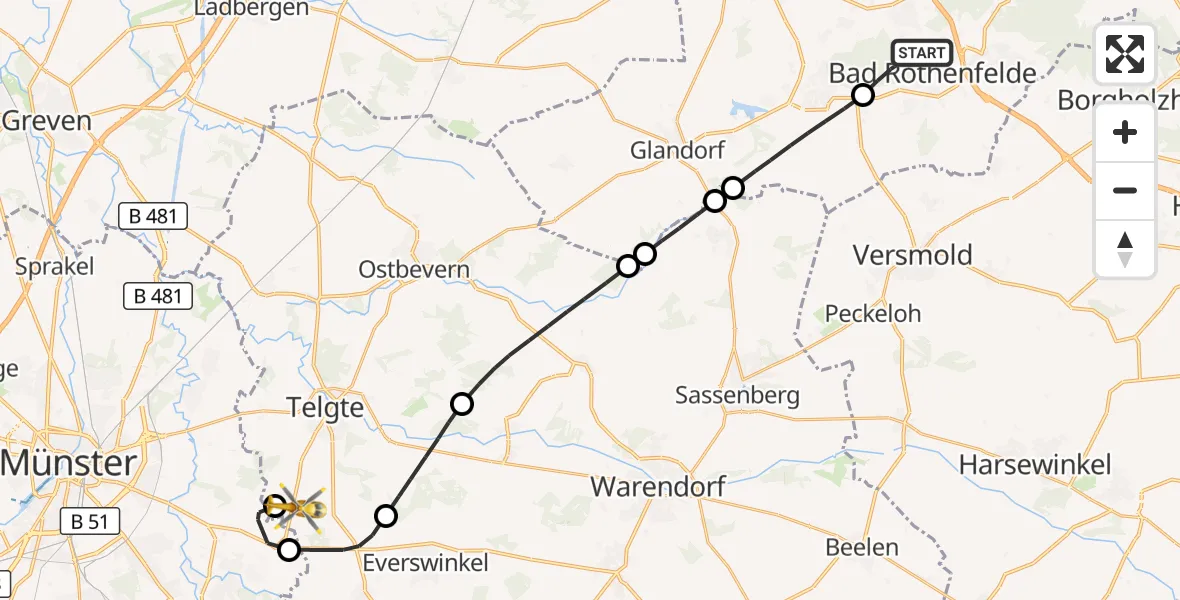 Flugroute Rettungshubschrauber Bad Rothenfelde - Telgte, 02 August 2026, 12:07