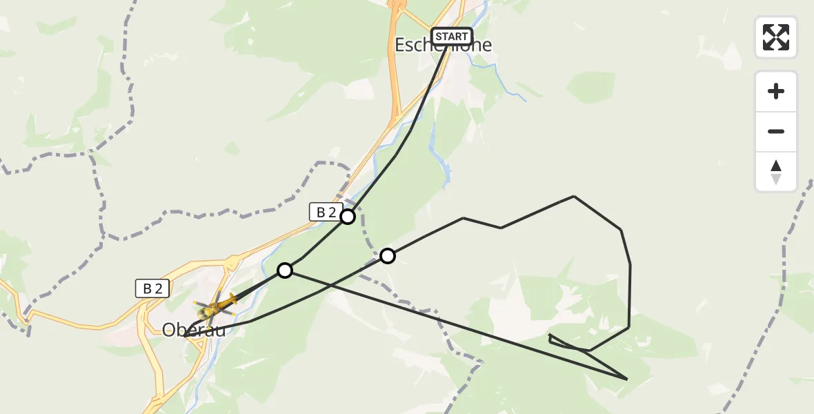 Flugroute Rettungshubschrauber Eschenlohe - Oberau, 02 August 2026, 12:10