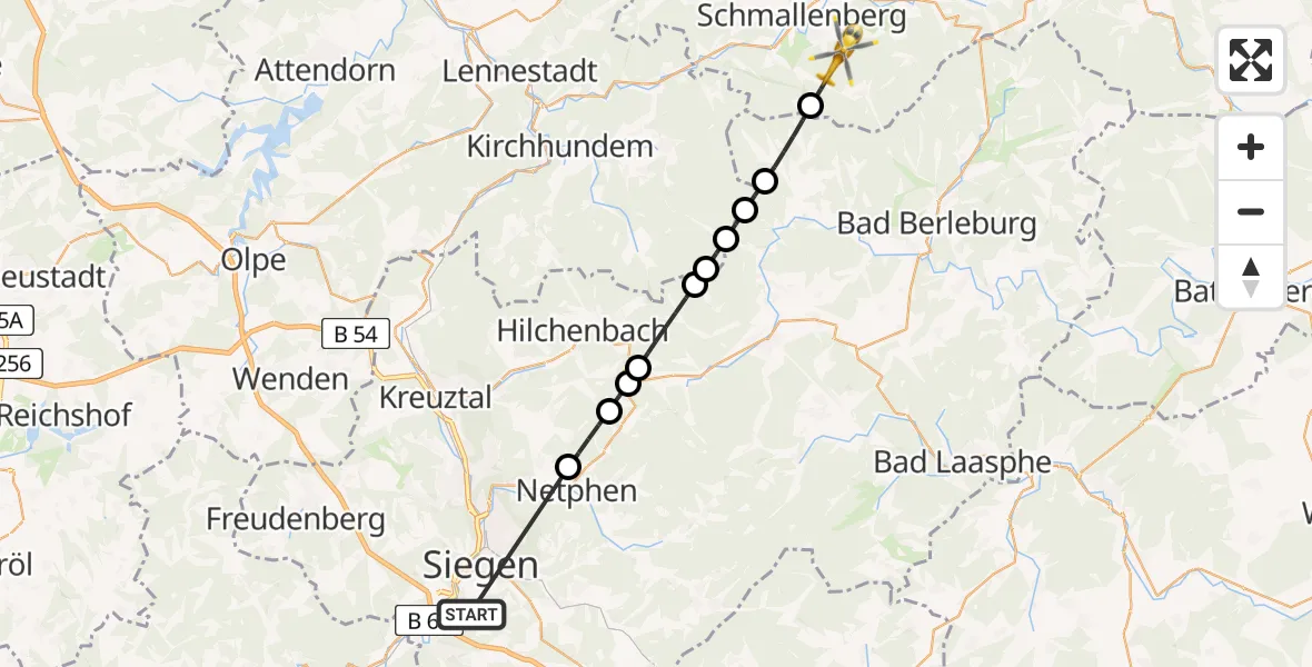 Flugroute Rettungshubschrauber Evangelisches Jung-Stilling Hospital - Schmallenberg, 02 August 2026, 12:13