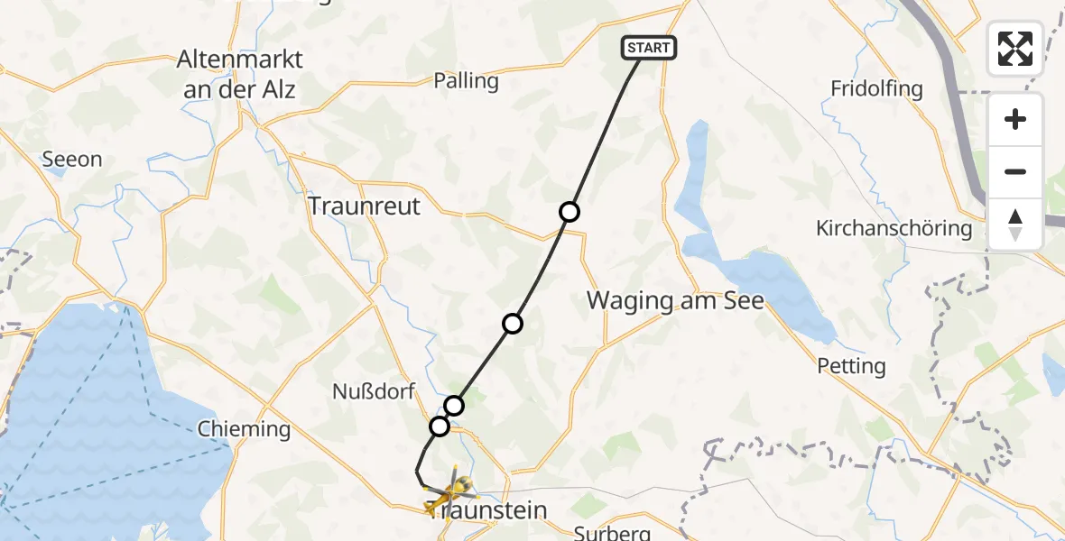 Flugroute Rettungshubschrauber Taching a.See - Traunstein Hospital, 02 August 2026, 12:16