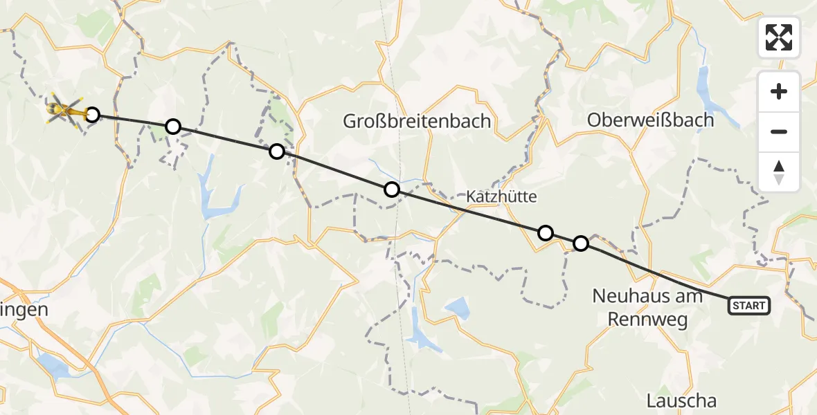 Flugroute Rettungshubschrauber Neuhaus am Rennweg - Suhl, 02 August 2026, 12:17