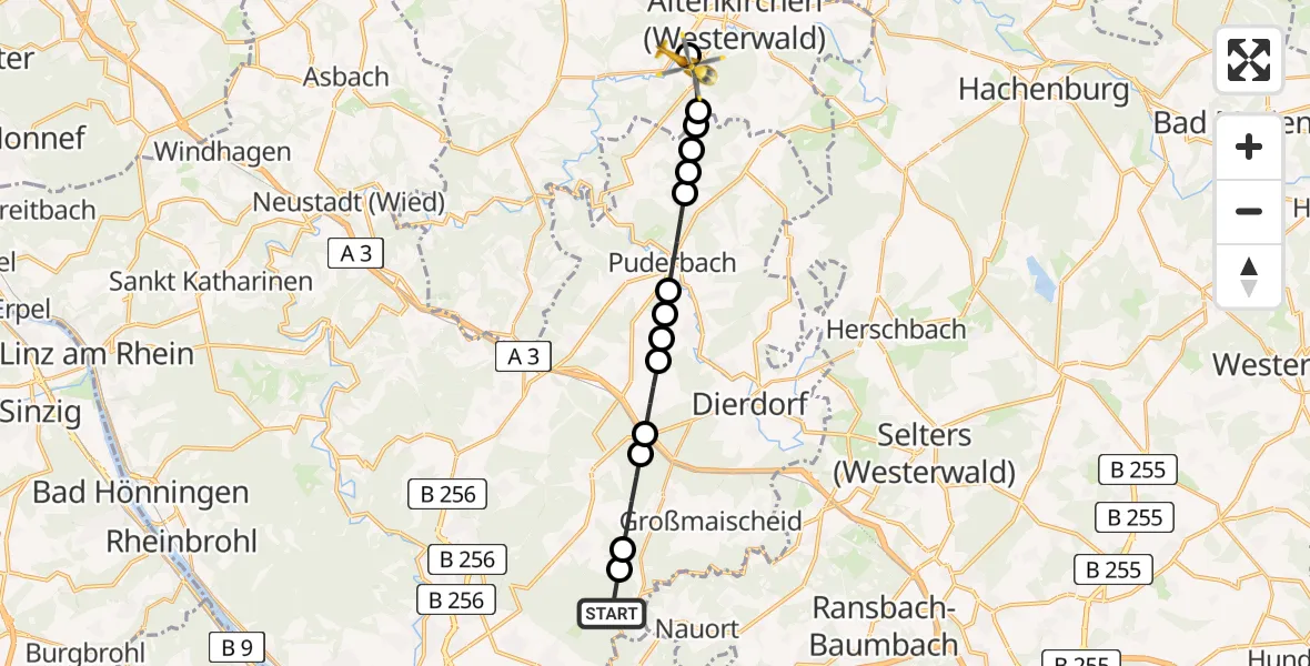 Flugroute Rettungshubschrauber Neuwied - Fluterschen, 02 August 2026, 12:29