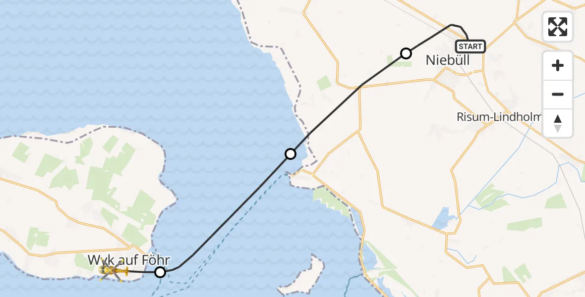 Flugroute Ambulanzhubschrauber Niebüll - Wyk auf Föhr, 02 August 2026, 12:35