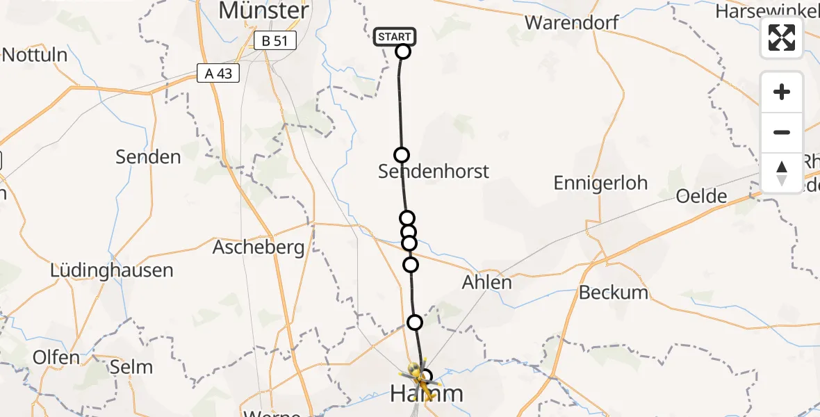 Flugroute Rettungshubschrauber Telgte - Hamm-Lippewiesen Flugplatz, 02 August 2026, 12:37