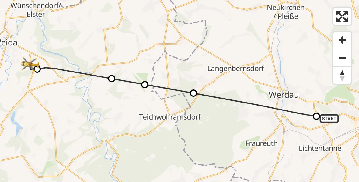 Flugroute Rettungshubschrauber ADAC Air Rescue Station Zwickau Hubschrauberlandeplatz - Teichwitz, 02 August 2026, 12:37