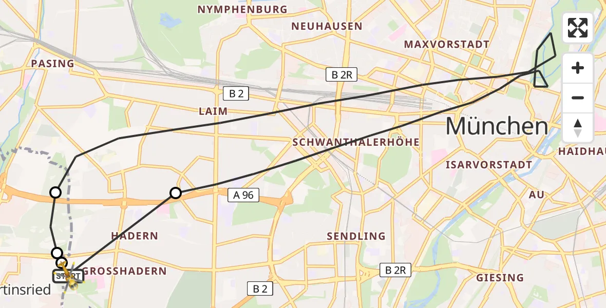 Flugroute Rettungshubschrauber DRF Air Rescue München Hubschrauberlandeplatz - DRF Air Rescue München Hubschrauberlandeplatz, 02 August 2026, 12:39