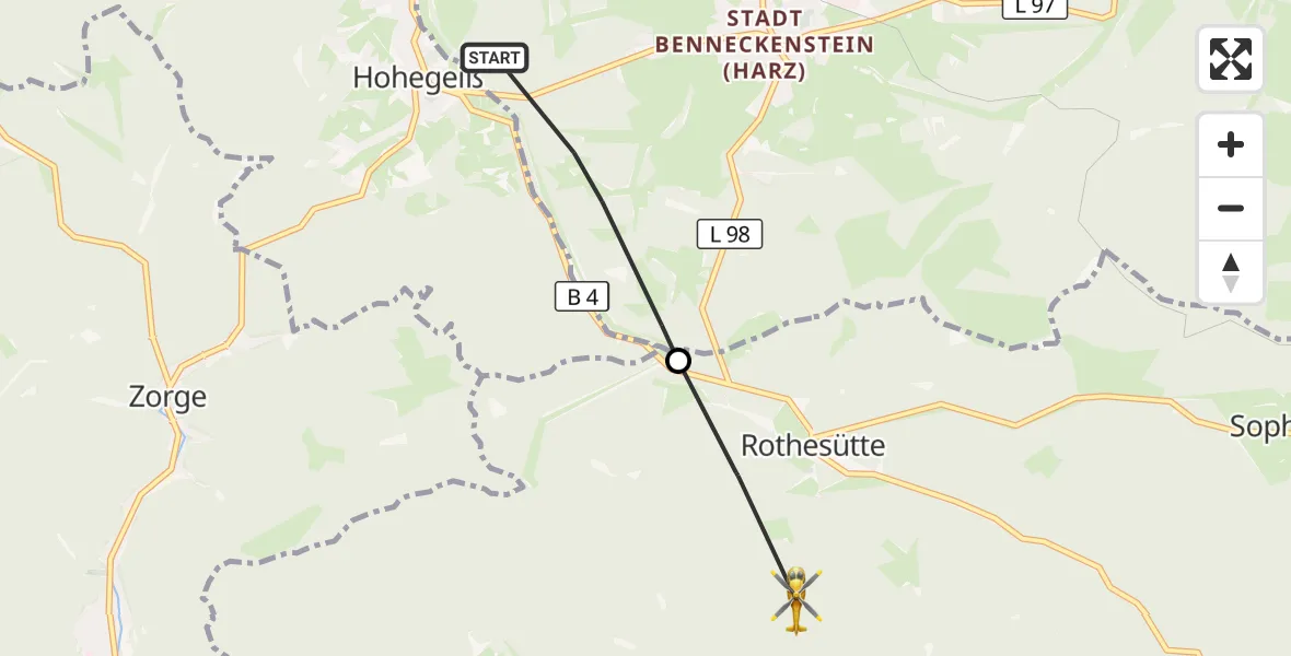 Flugroute Rettungshubschrauber Oberharz am Brocken - Ellrich, 02 August 2026, 12:40
