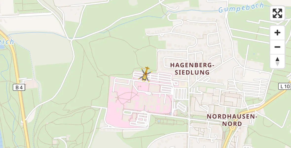 Flugroute Rettungshubschrauber Südharz Hospital Nordhausen - Südharz Hospital Nordhausen, 02 August 2026, 12:45