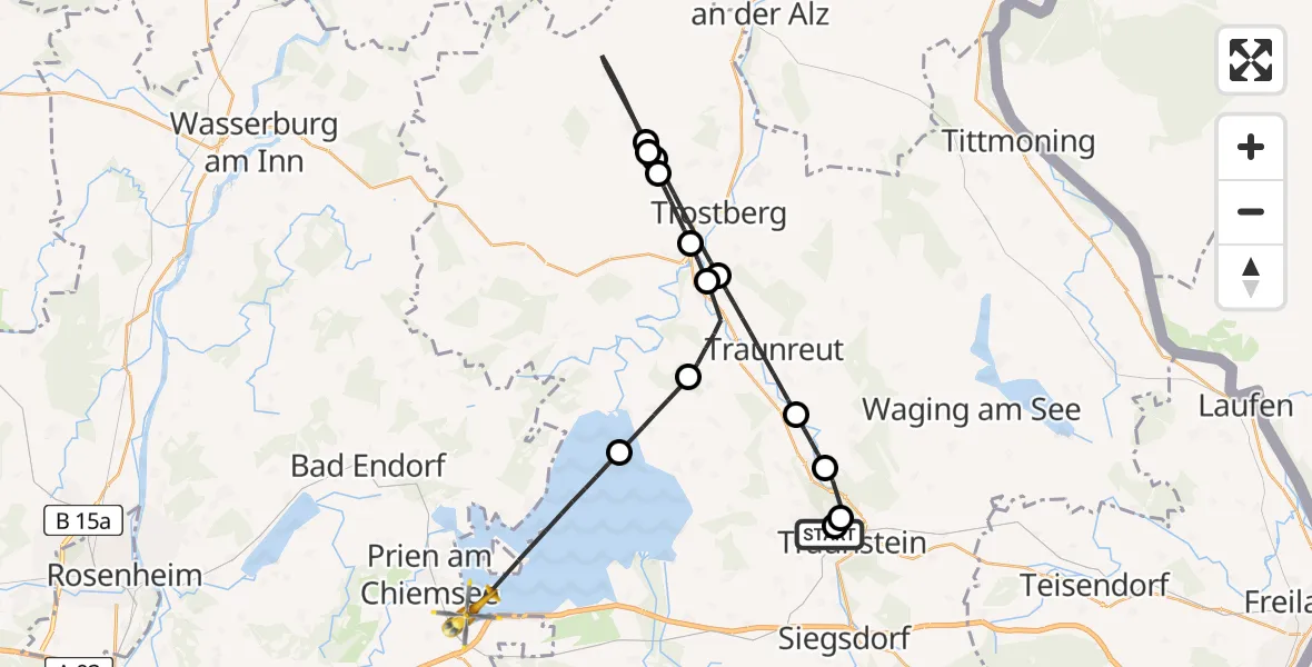 Flugroute Rettungshubschrauber Traunstein Hospital - Chiemsee (See), 02 August 2026, 12:52