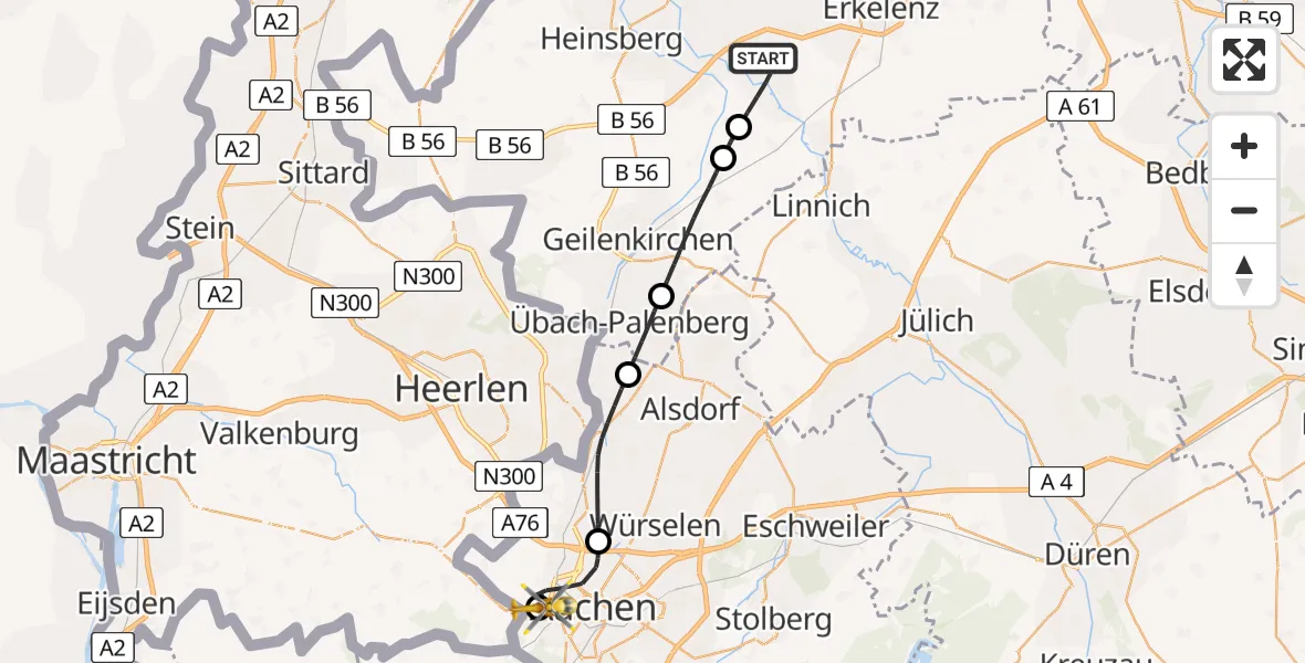 Flugroute Rettungshubschrauber Hückelhoven - Aachen Hospital, 02 August 2026, 12:54
