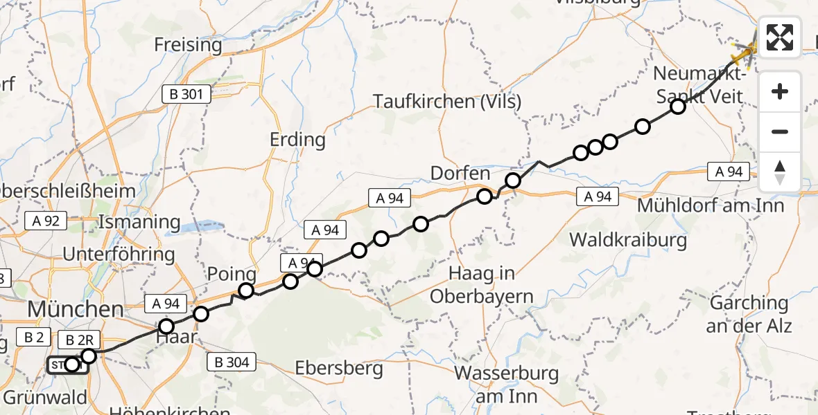 Flugroute Rettungshubschrauber ADAC Air Rescue Center Hubschrauberlandeplatz (Christoph 1) - Massing, 02 August 2026, 13:05