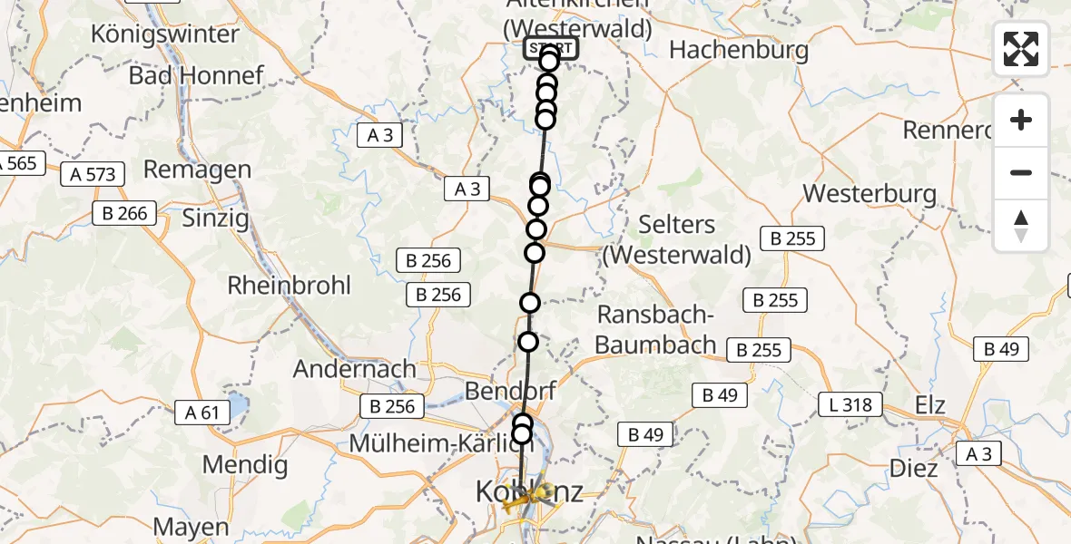 Flugroute Rettungshubschrauber Schöneberg - Koblenz, 02 August 2026, 13:06