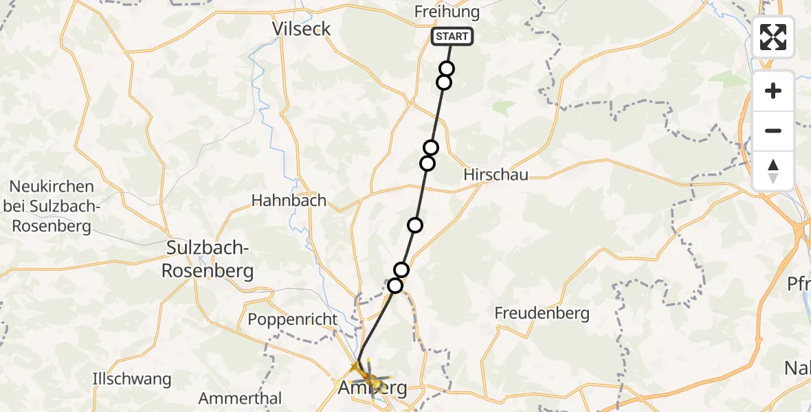 Flugroute Ambulanzhubschrauber Freihung - Amberg, 02 August 2026, 13:07