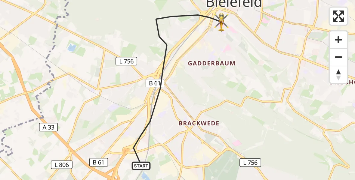 Flugroute Rettungshubschrauber Bielefeld - Bielefeld, 02 August 2026, 13:30