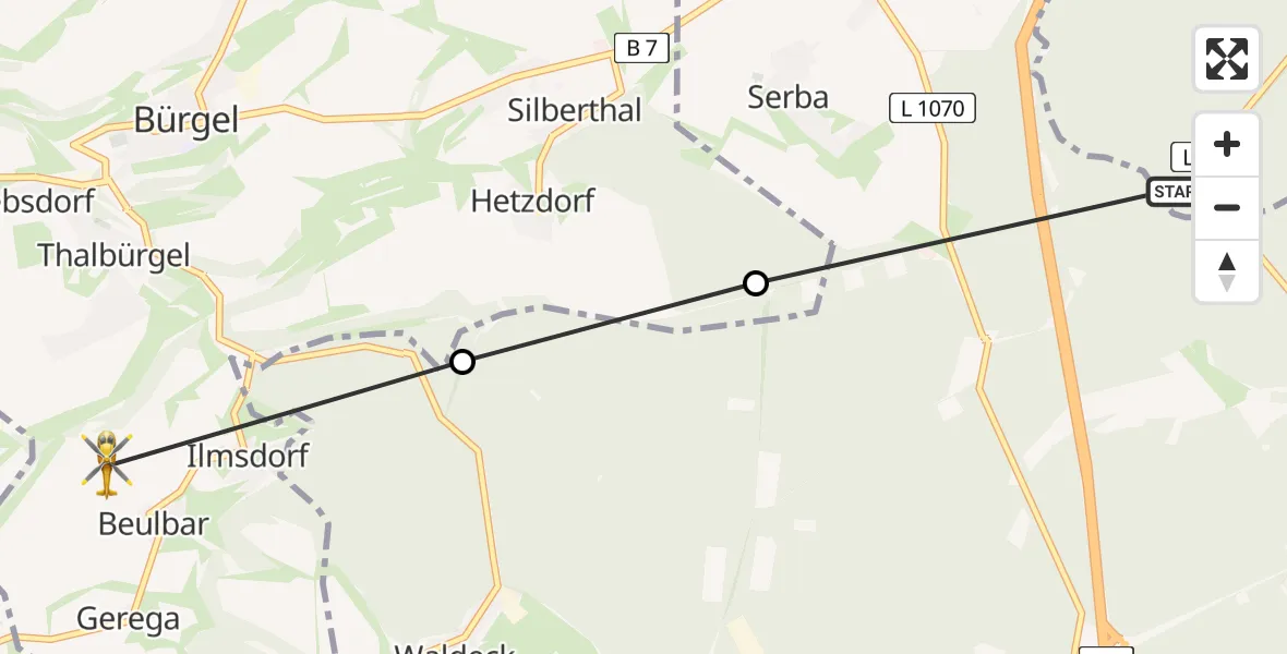 Flugroute Rettungshubschrauber Hainspitz - Bürgel, 02 August 2026, 13:31
