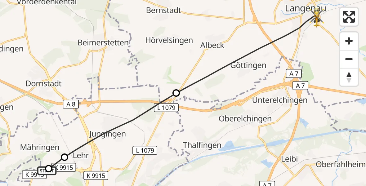 Flugroute Rettungshubschrauber Ulm Military Hospital Emergency - Langenau, 02 August 2026, 13:43