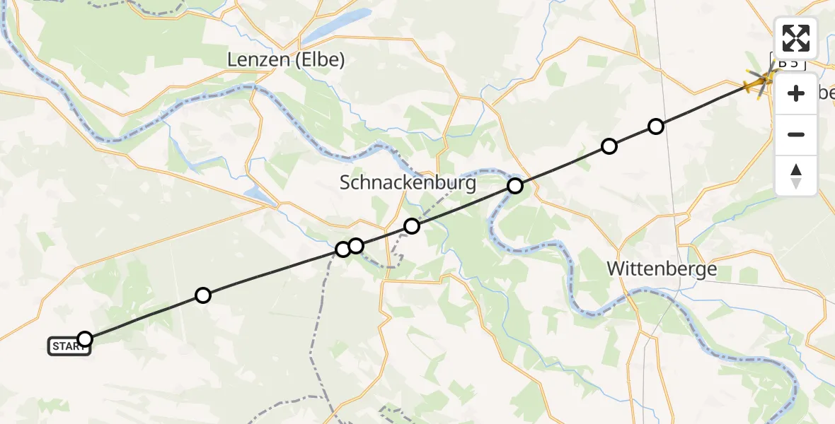 Flugroute Rettungshubschrauber Trebel - Perleberg, 02 August 2026, 13:43