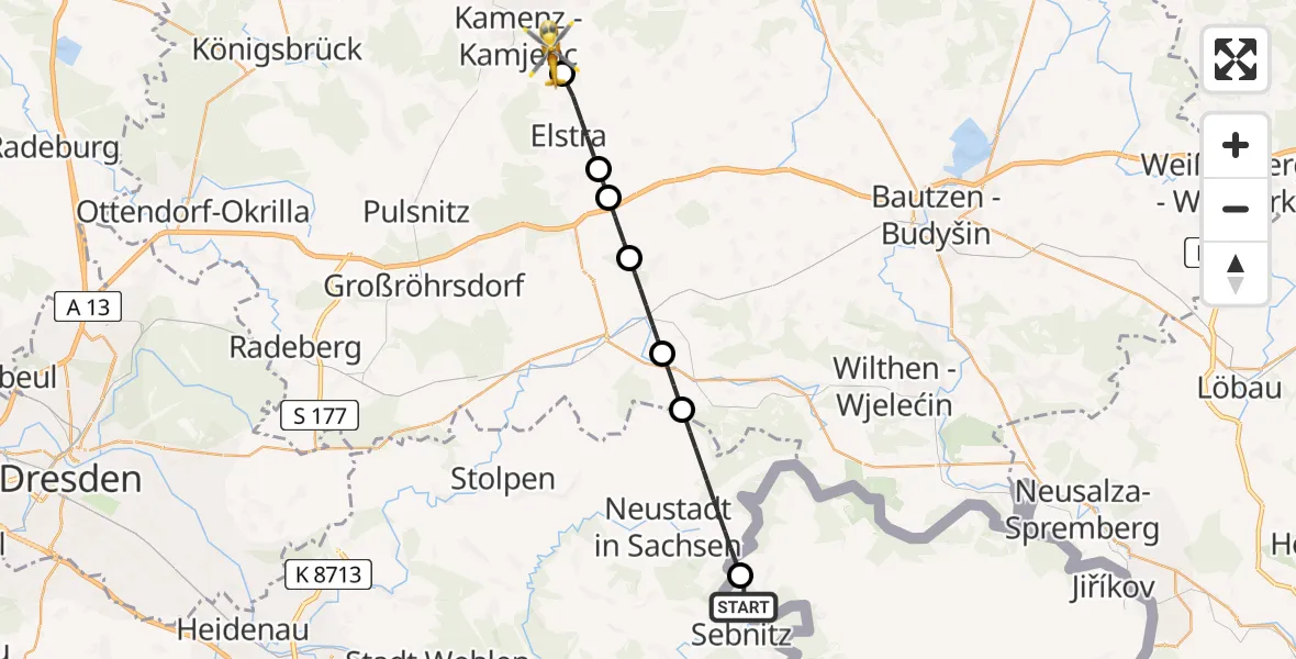 Flugroute Rettungshubschrauber Dolní Poustevna - Kamenz Hubschrauberlandeplatz, 02 August 2026, 13:46