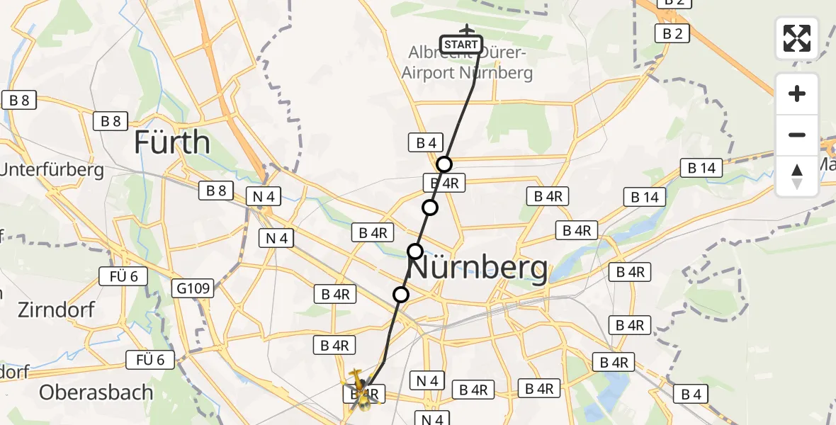 Flugroute Ambulanzhubschrauber Flughafen Nuremberg - Nürnberg, 02 August 2026, 13:49