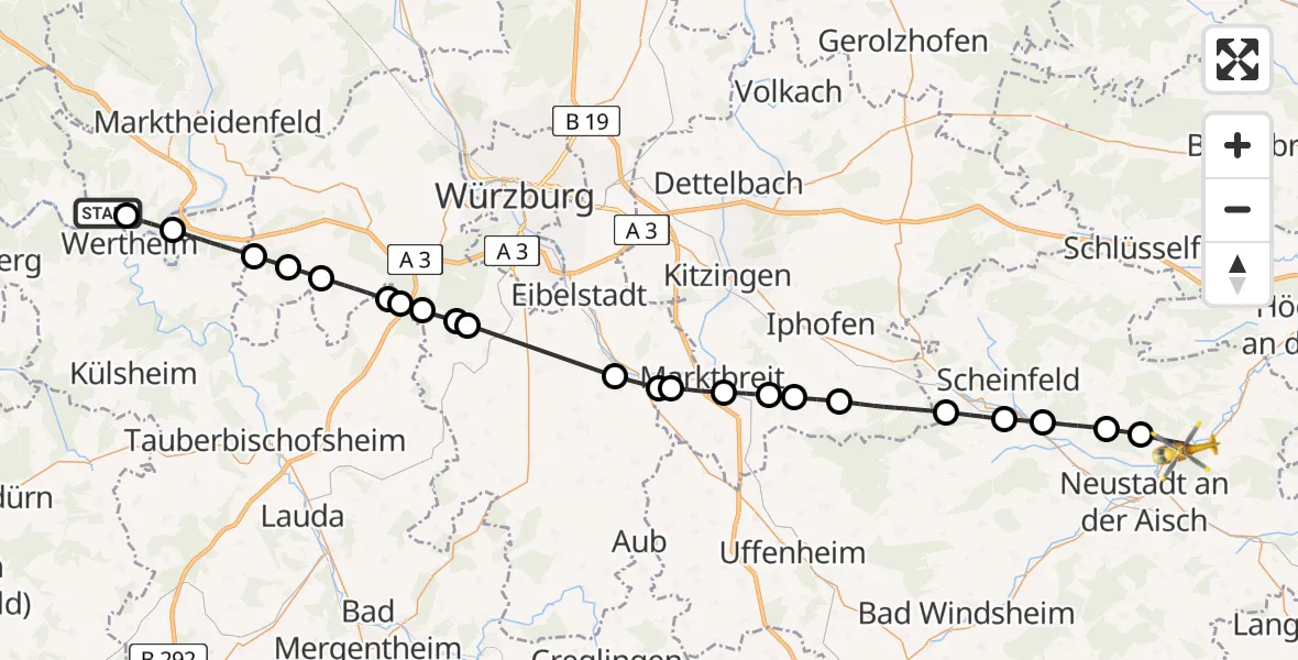 Flugroute Rettungshubschrauber Wertheim - Gutenstetten, 02 August 2026, 13:52