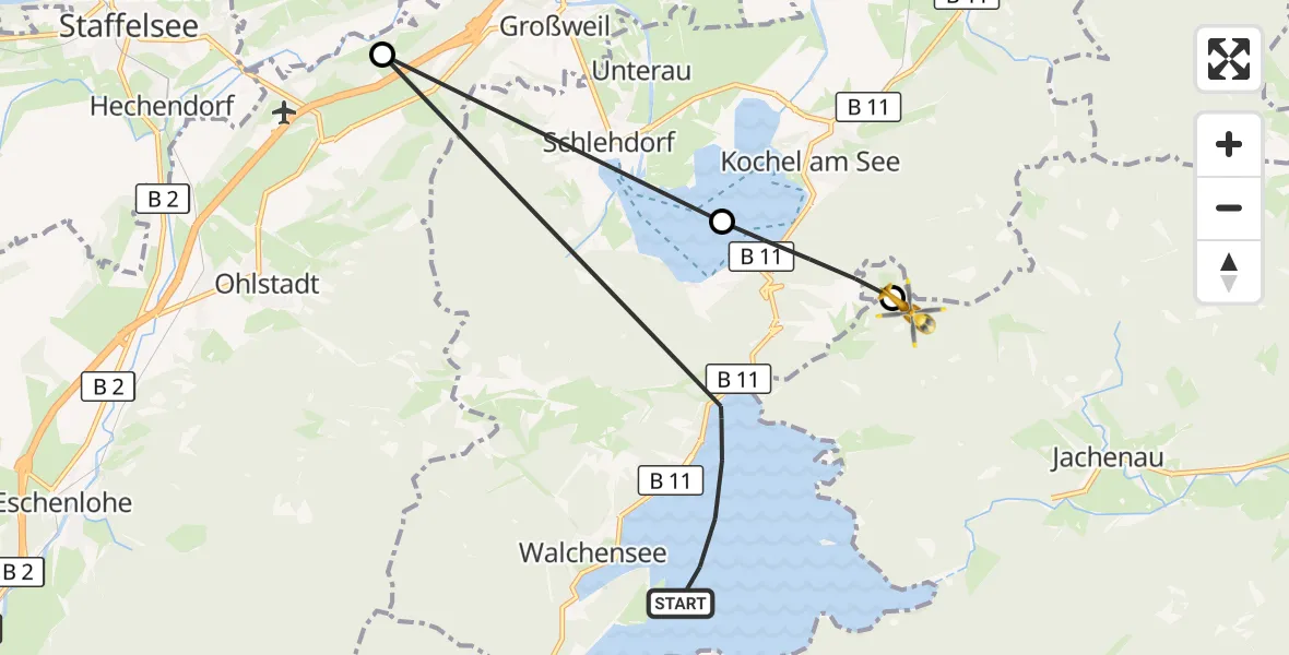 Flugroute Rettungshubschrauber Kochel a.See - Jachenau, 02 August 2026, 13:54