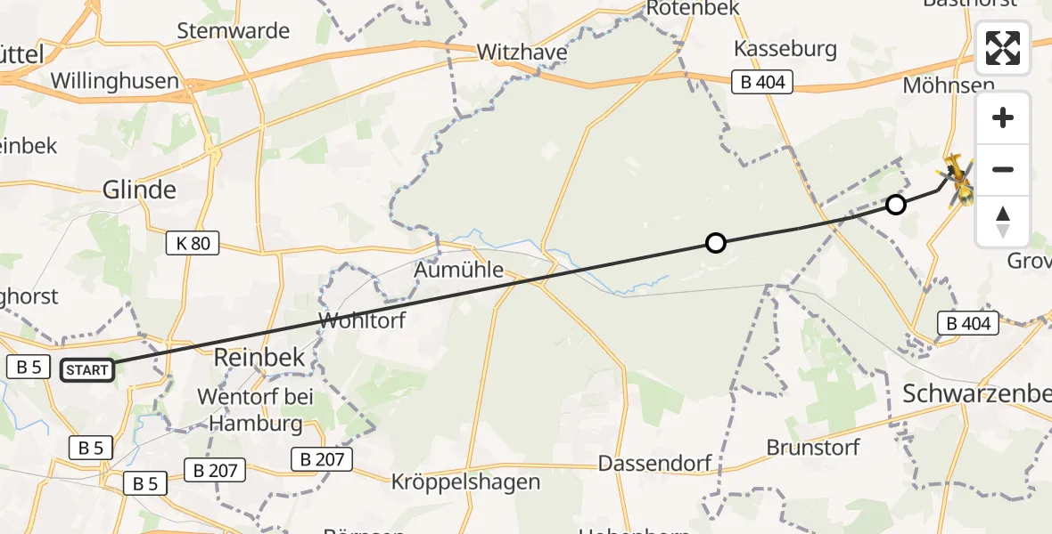 Flugroute Ambulanzhubschrauber Hamburg - Havekost, 02 August 2026, 14:04