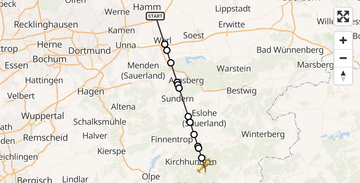 Flugroute Rettungshubschrauber Hamm - Kirchhundem, 02 August 2026, 14:04