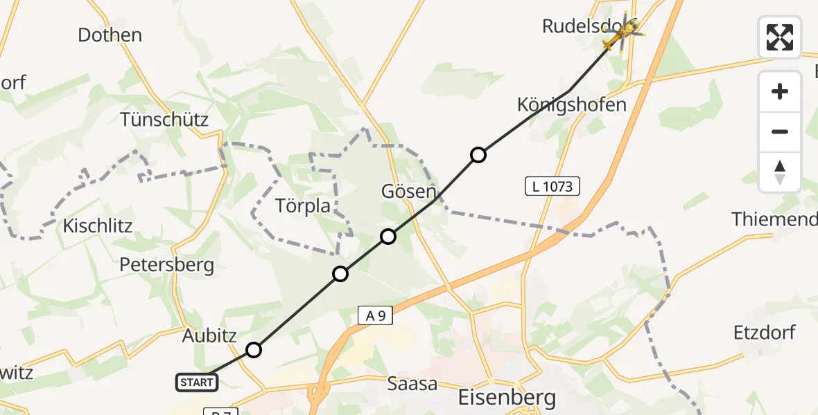 Flugroute Rettungshubschrauber Hainspitz - Heideland, 02 August 2026, 14:09