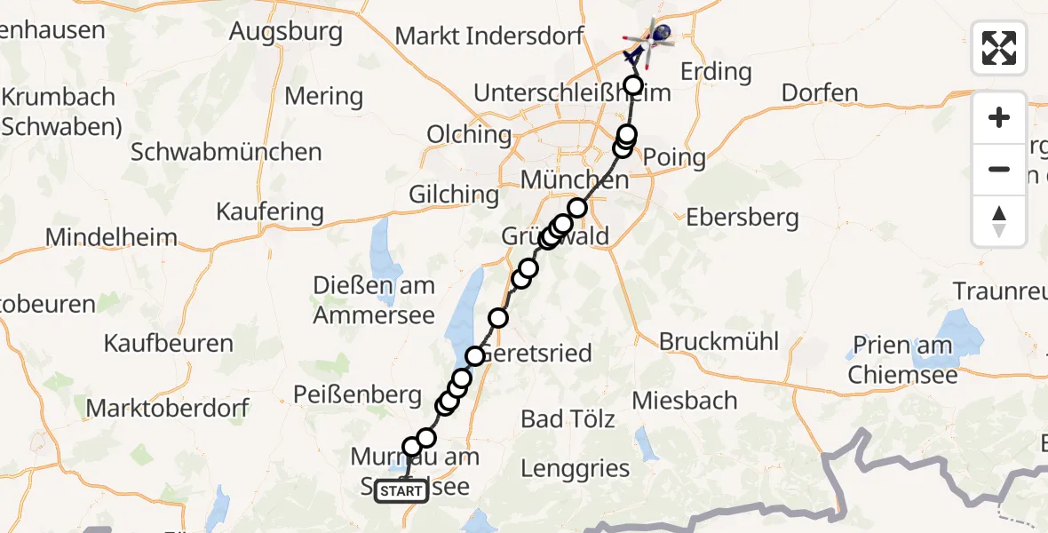 Flugroute Polizeihubschrauber Murnau a.Staffelsee - Hallbergmoos, 02 August 2026, 14:16