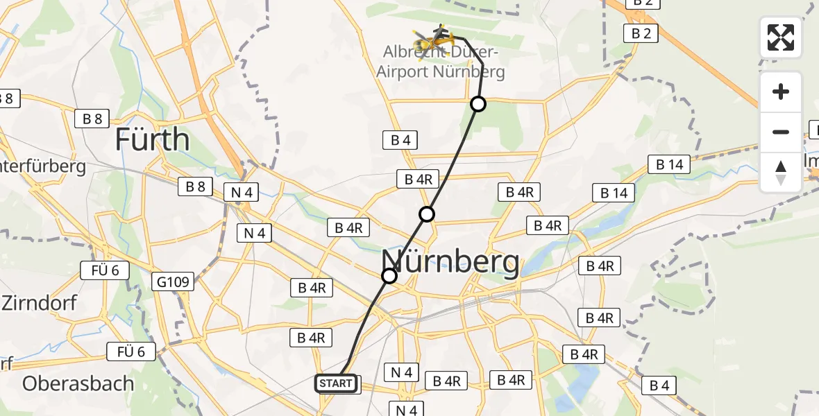 Flugroute Ambulanzhubschrauber Nürnberg - Flughafen Nuremberg, 02 August 2026, 14:29