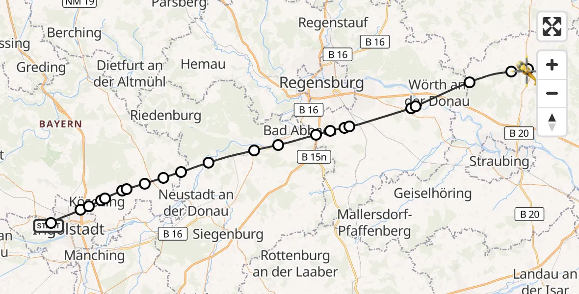 Flugroute Rettungshubschrauber Ingolstadt Hospital - Rattiszell, 02 August 2026, 14:30