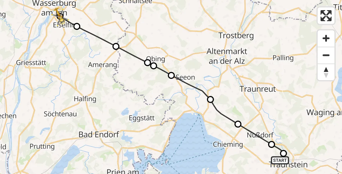 Flugroute Rettungshubschrauber Traunstein Hospital - Wasserburg a.Inn, 02 August 2026, 14:31
