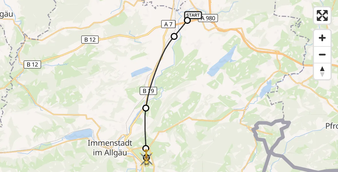 Flugroute Rettungshubschrauber Kempten-Durach Flugplatz - Burgberg i.Allgäu, 02 August 2026, 14:35