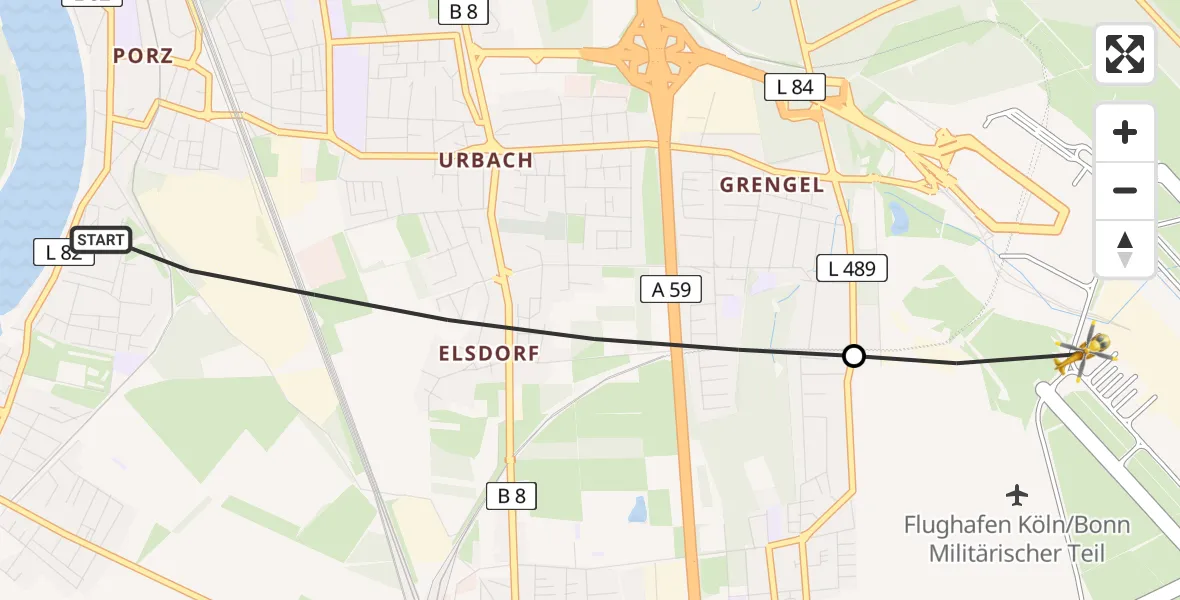 Flugroute Rettungshubschrauber Köln - Köln Bonn Flughafen, 02 August 2026, 14:35