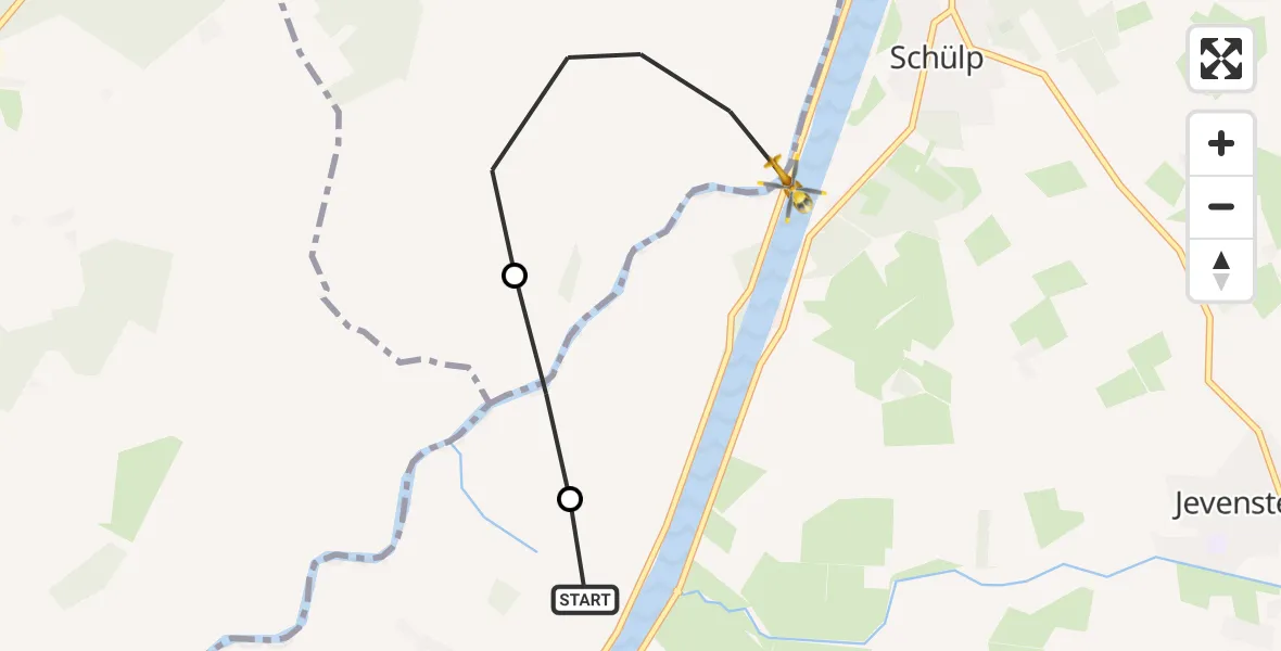 Flugroute Ambulanzhubschrauber Hörsten - Schülp b.Rendsburg, 02 August 2026, 14:47