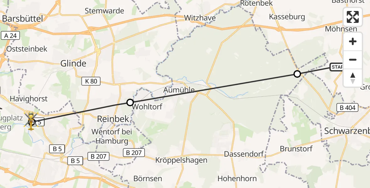 Flugroute Ambulanzhubschrauber Havekost - Christoph Hansa ADAC Hubschrauberlandeplatz, 02 August 2026, 14:48