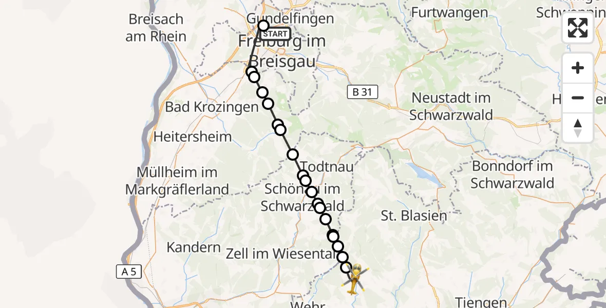 Flugroute Rettungshubschrauber Freiburg im Breisgau Flugplatz - Herrischried, 02 August 2026, 14:48